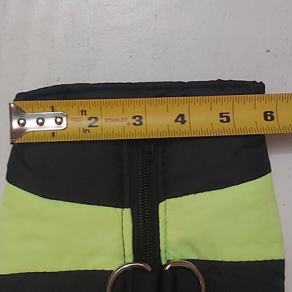 Black Dog Winter Coat with Fluorescent Green Stripe - Zipper Closure, Size Small - Picture 3 of 7